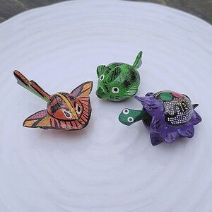 Lot of 3 | Vtg Mini Mexican sea creature bobble head Alebrijes
